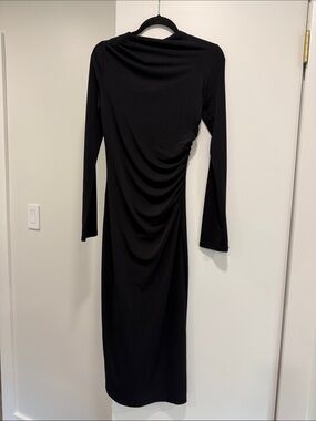 H&M Black Long-Sleeve Ruched Midi Dress - Brand